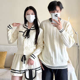 2025年秋季miu系针织开衫娃娃领毛衣女套装男毛衣情侣装