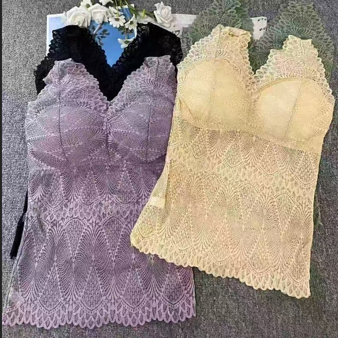 Nuevo chaleco de encaje super elástico cómodo con almohadilla de pecho engrosada sin marcas en la parte superior