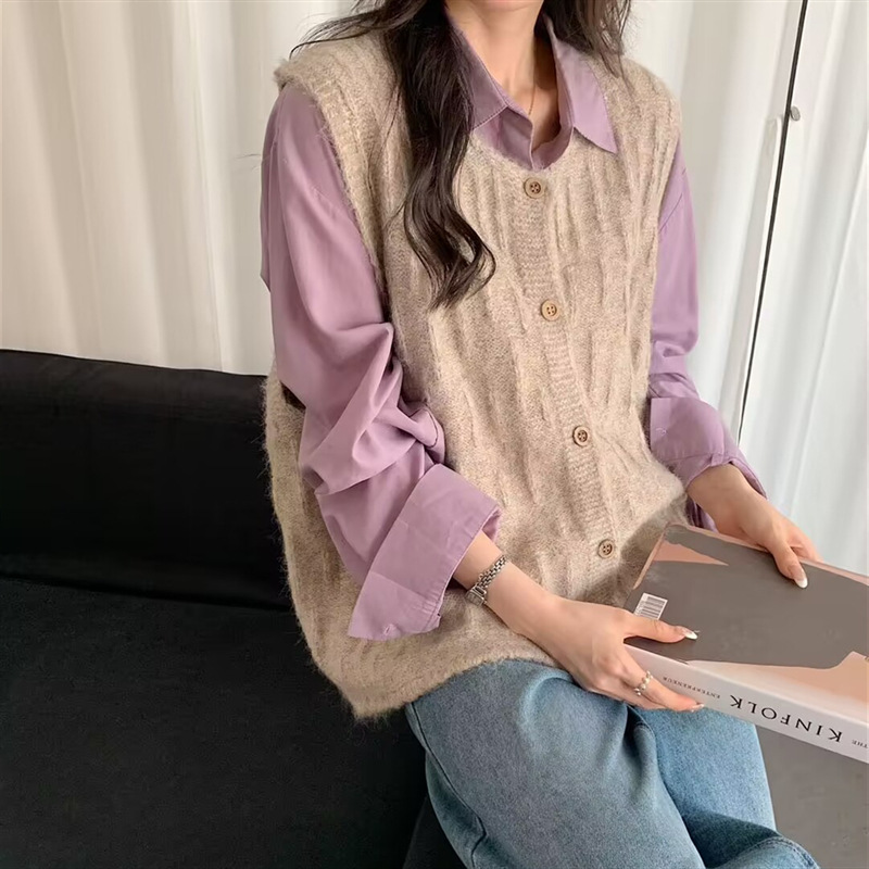 韩系简约百搭软糯慵懒风毛衣马甲女2025秋冬新款宽松叠穿针织背心|undefined