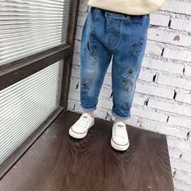2026年春秋装新款韩版儿童涂鸦牛仔裤中小童微弹长裤男女宝宝裤子