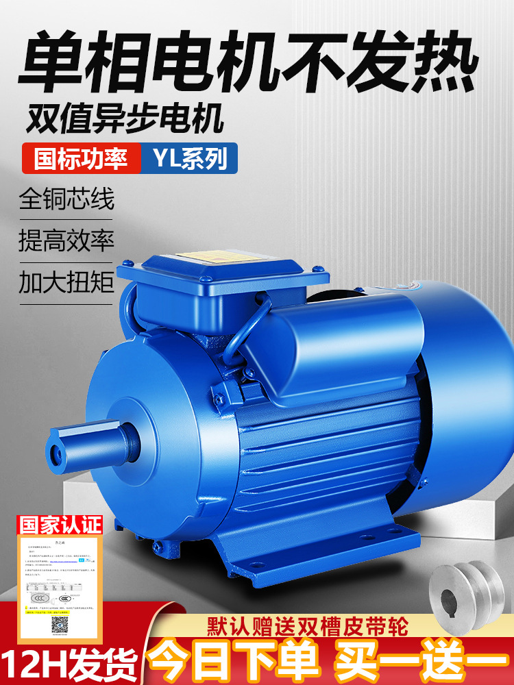 国标单相电动机家用220V大功率1.5/2.2/3.0/5.5小型全铜两相电机