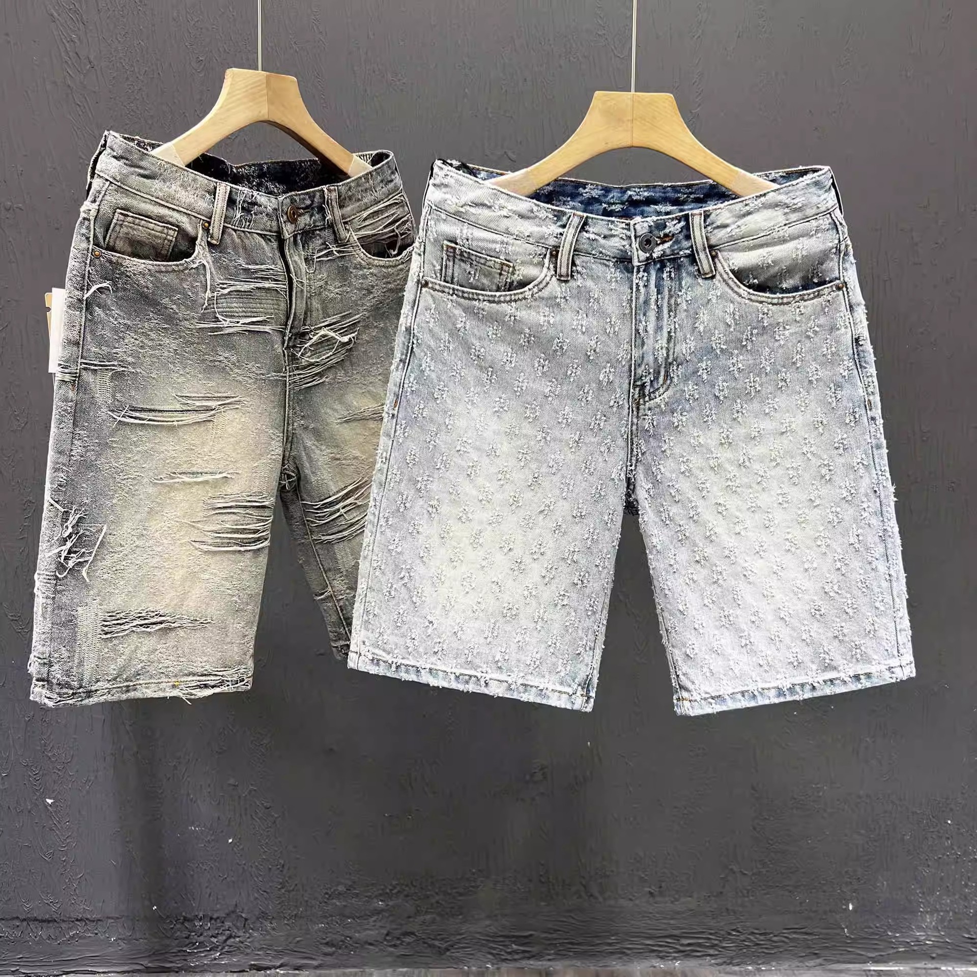Men's Clothing Men's Retro Jacquard Denim Shorts Summer Design High Street Style Washed Five Point Athletic Pants_mkmklike.com
