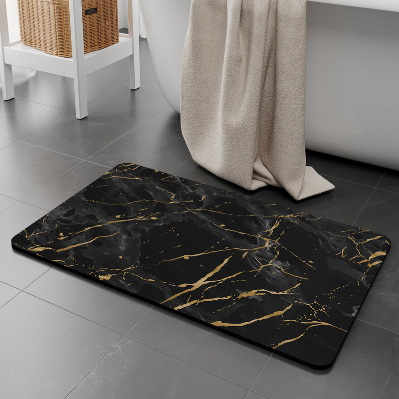 High-End Bathroom Diatom Mud Floor Mat with Marble Texture Toilet Bathroom Non-Slip Mat Easy to Care for