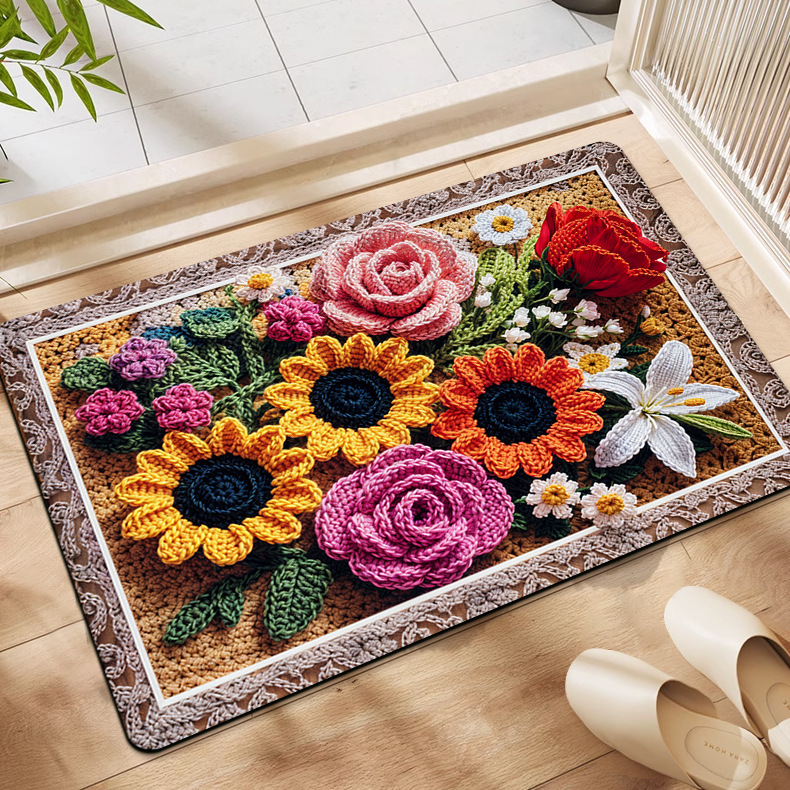 Diatom Mud Mat Knitted Floral Bathroom Mat Absorbent Non-slip Toilet Door Mat Dirt-resistant Wear-resistant Foot Mat
