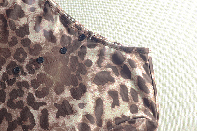 Blusa transparente con estampado de leopardo para mujer, pantalón asimétrico con hombros descubiertos, manga larga, pantalón corto, dos piezas