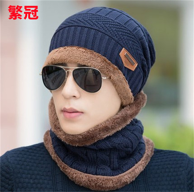 Winter Men and Women Knitted Beanie Hat Scarf Set with Fleece and Thick Autumn/Winter Wool Hat Manufacturer Wholesale