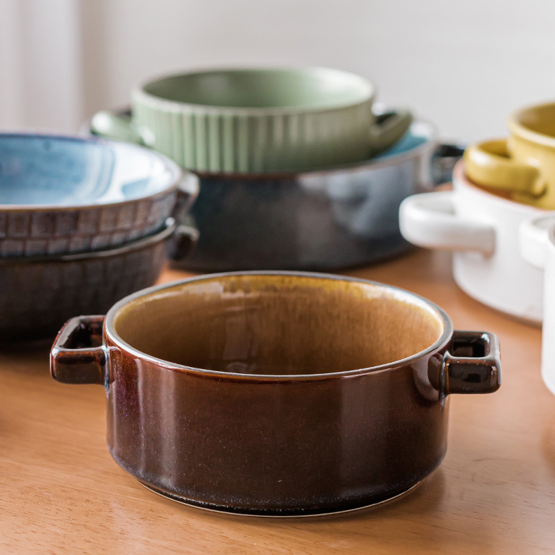Tazones de orejas creativos de alto valor, una gran colección de vajillas prácticas, tazones de cerámica, tazones de sopa para el hogar que no están calientes, tazones de fideos retro
