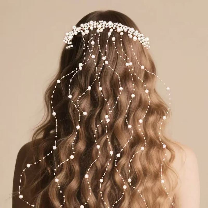 ヨーロッパとアメリカのクロスボーダーアクセサリー、ブライダルヘアアクセサリー、手作りパール、両端が丸いヘアバンド、ウェーブヘアバンド、ウェディングヘアアクセサリー、ヘアバンド|undefined