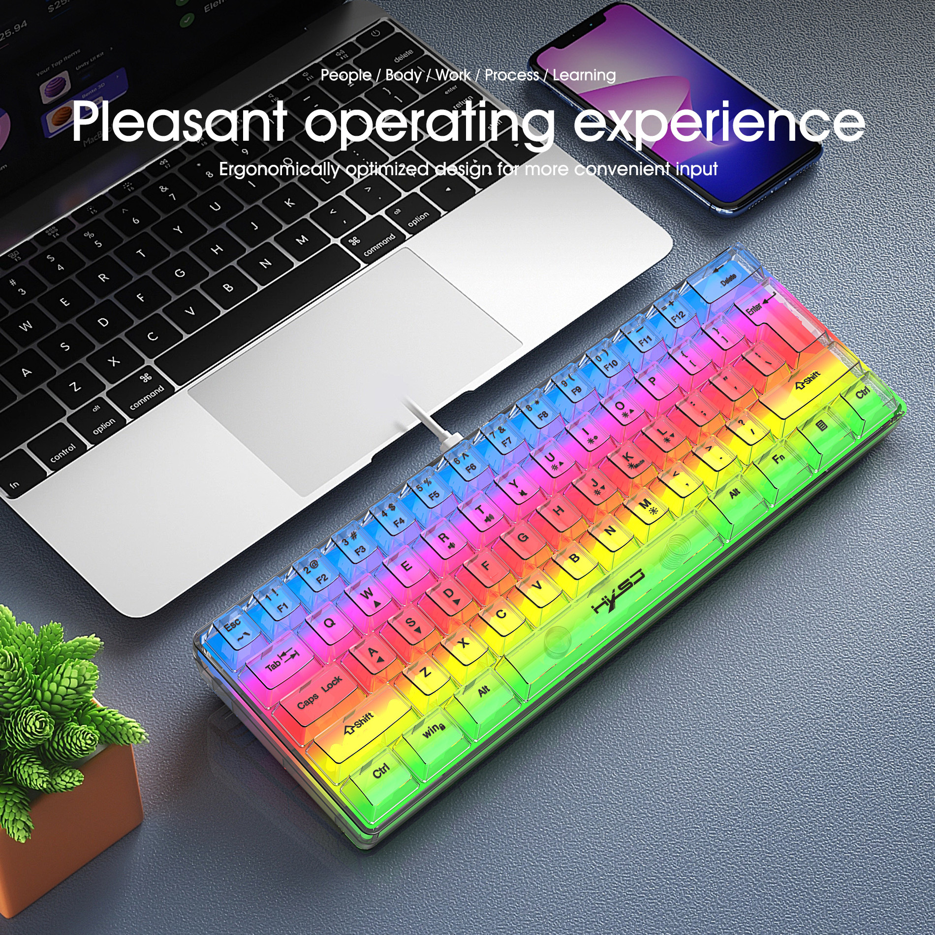 Ny V700 61 Key Wired Tunn Film Helt Transparent RGB Bakgrundsbelyst Mechanical Touch Game Keyboard_voghion.com