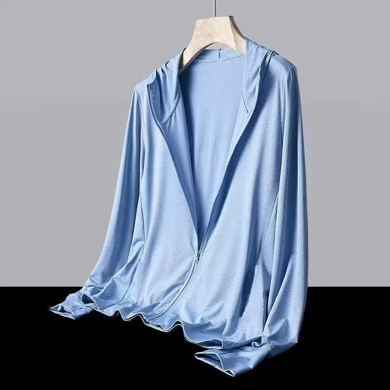 Оптовая Продажа с фабрики сетка Ice Silk Солнцезащитная одежда мужской летний тонкий кардиган с капюшоном дышащая уличная рыболовная куртка