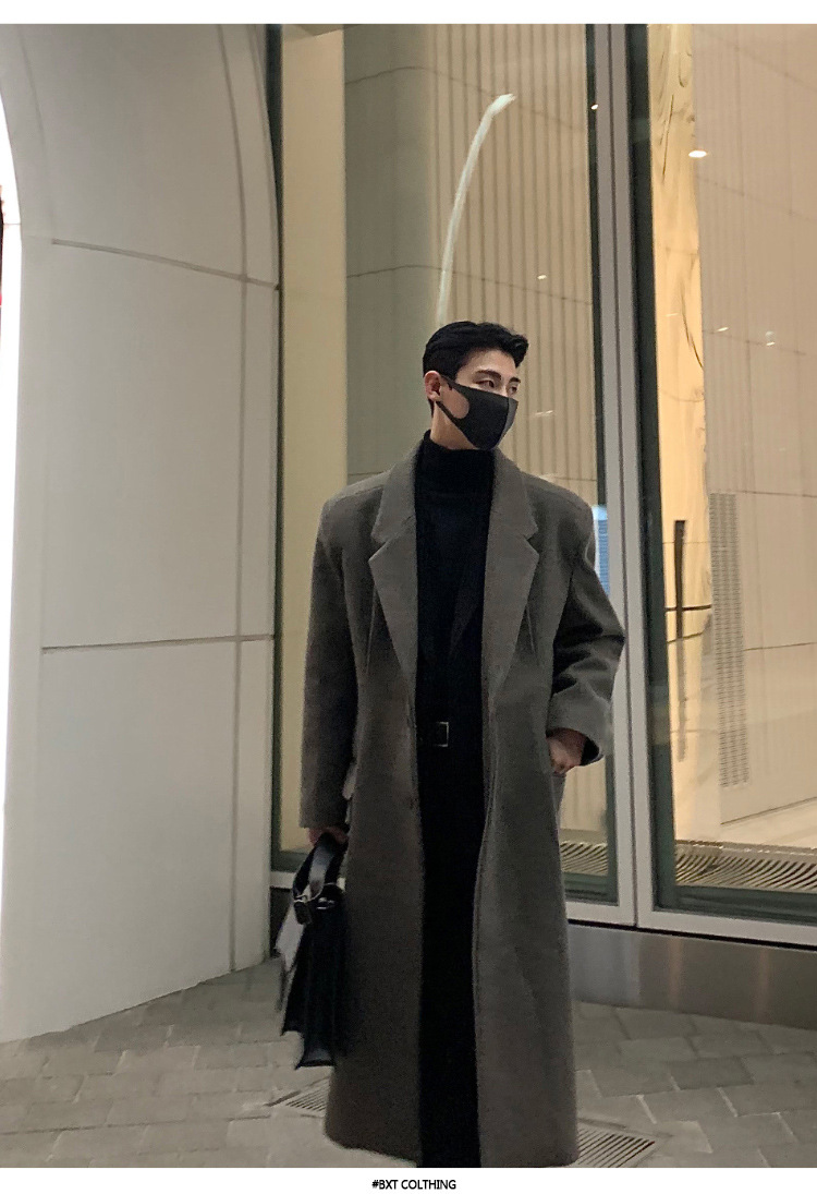 ASCLO invierno Nueva engrosada abrigo de lana caliente casual de los Hombres estilo Coreano nicho diseño largo abrigo de solapa