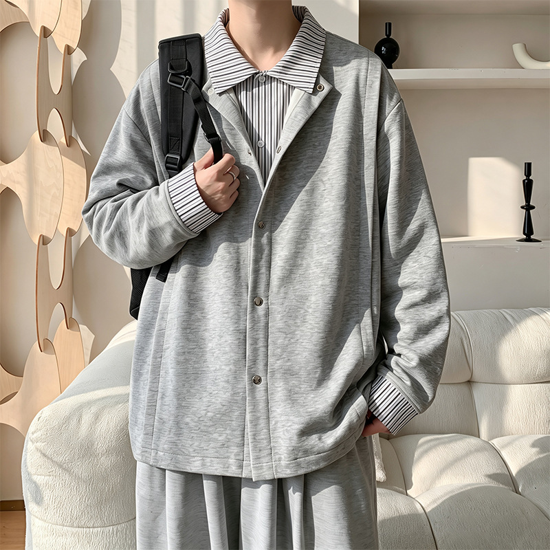 2026 Autumn New Loose Fashion Versatile Fake Two-Piece Men's American Casual Plus Size Jacket