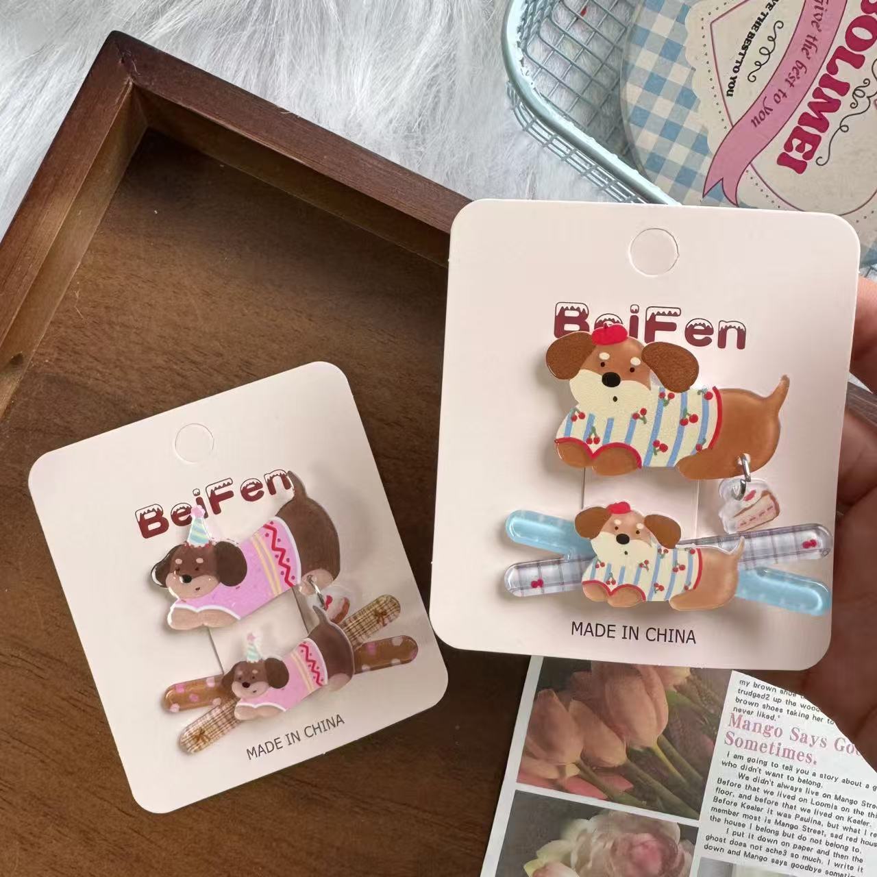 Creative Cute Cake Pendant Puppy Acrylic Hairpin Sweet Girl Bangs Side Clip Duckbill Clip Cartoon