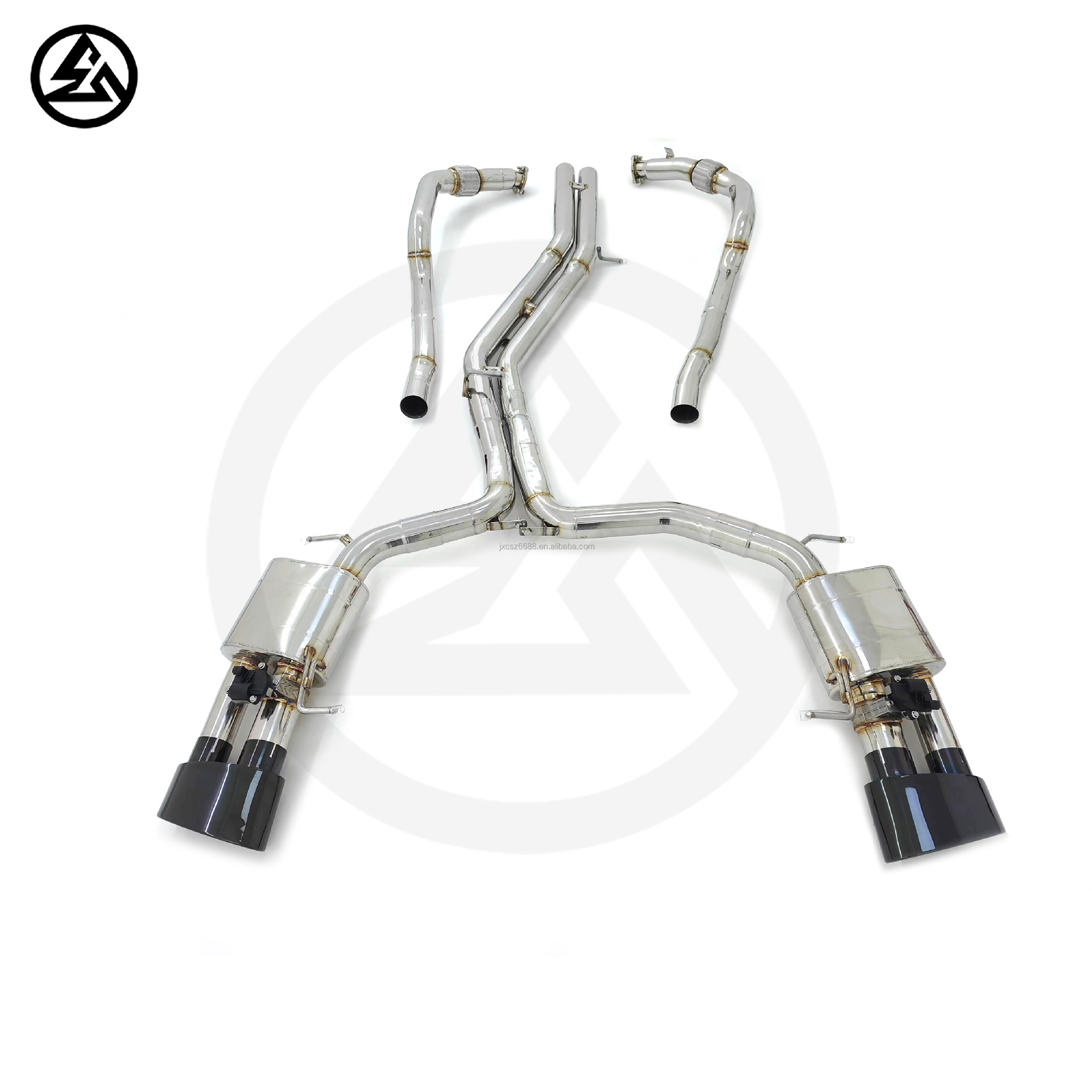 Suitable for Audi RS6 RS7 C8 4.0T valve-type rear and front exhaust pipes with glossy black tail pipes