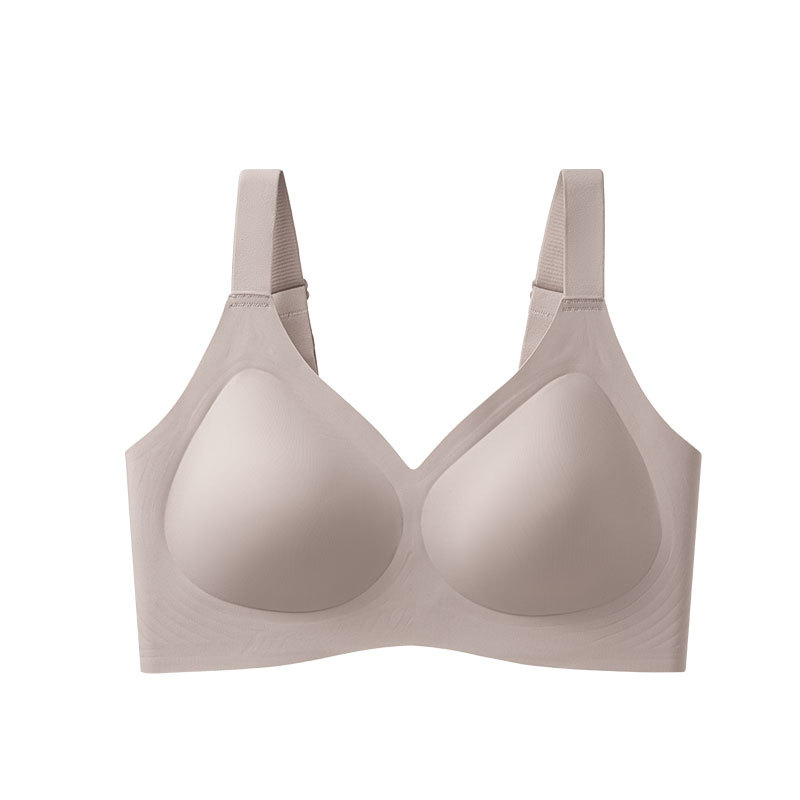 Gran tamaño suave de soporte de jalea ropa interior delgada pequeño sin marcas sujetador para mujeres que se reúnen contra los senos colgantes anti-caída sujetador de soporte superior