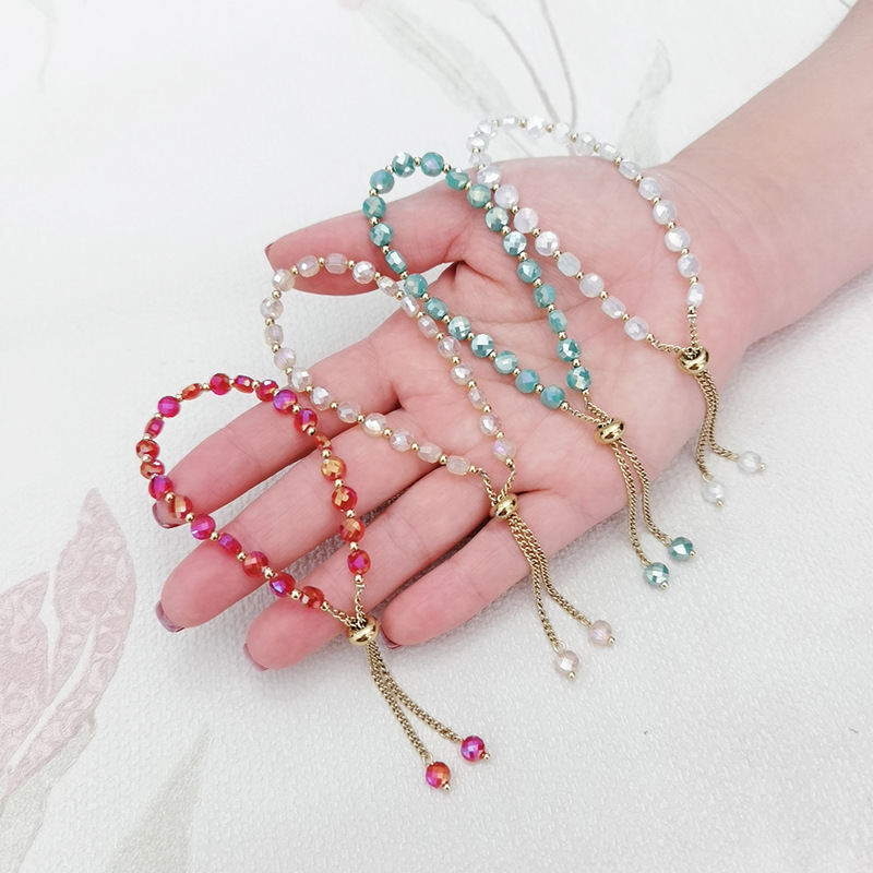 Sweet Solid Color Stainless Steel Artificial Crystal Beaded Bracelets display picture 2