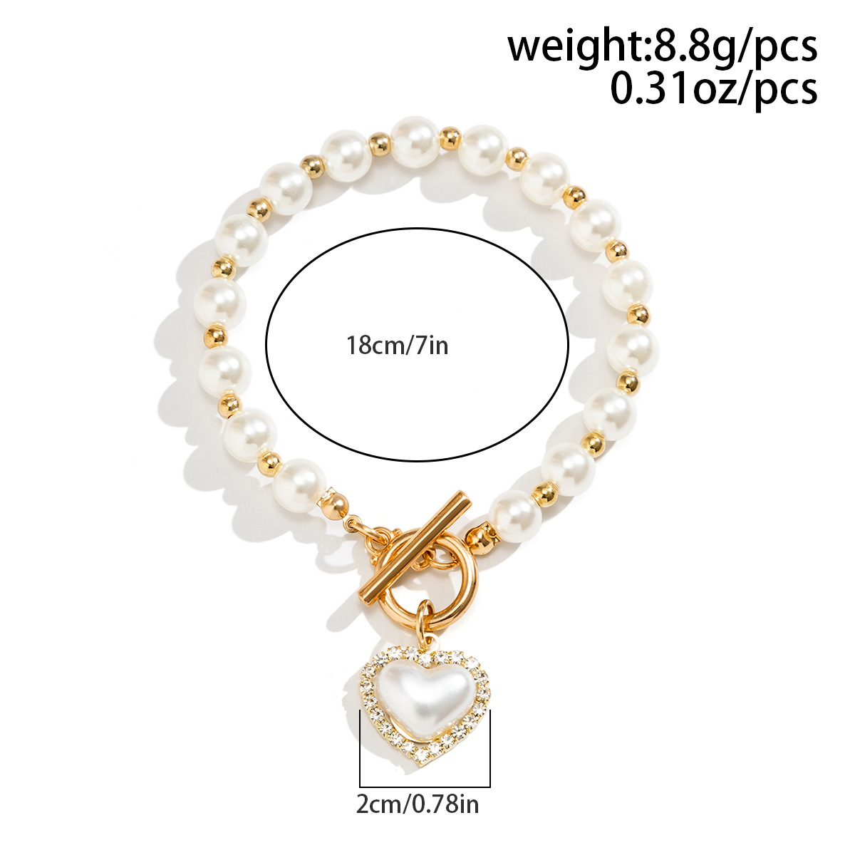 37g Weight Bracelets Classification 1 Set Quantity Holiday, Daily Occasion Imitation Pearl, Alloy Material Heart Shape Pattern Unisex Gender Irregular, Plating Design Lady Heart Shape Imitation Pearl Alloy Wholesale Bracelets 无