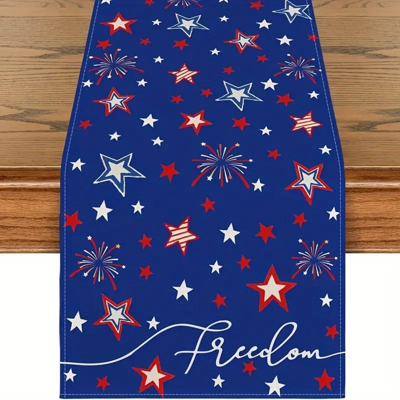 Transfronterizo 2024 nuevo día de la independencia de los Estados Unidos lino bandera de mesa bandera estrella y rayas tela de mesa de comedor cama de té tela de mesa