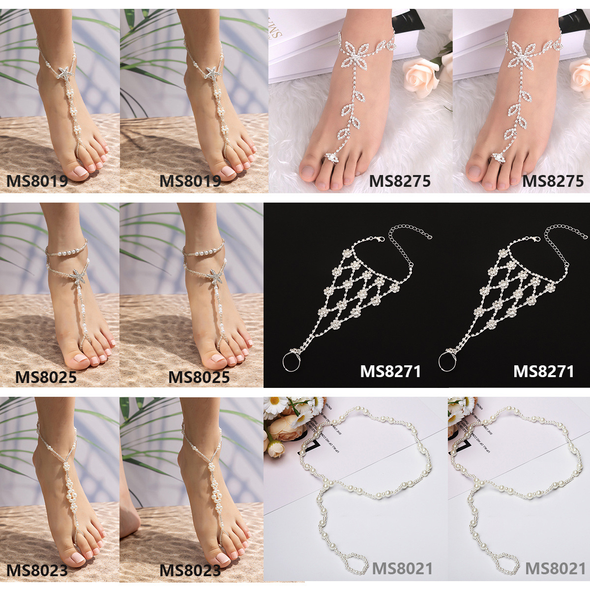 Cuerda elástica de perlas de imitación europea y americana con tobillera Diamante Estrella de mar con cuentas Adornos de pie de diamantes de imitación Conjunto de turquesa azul