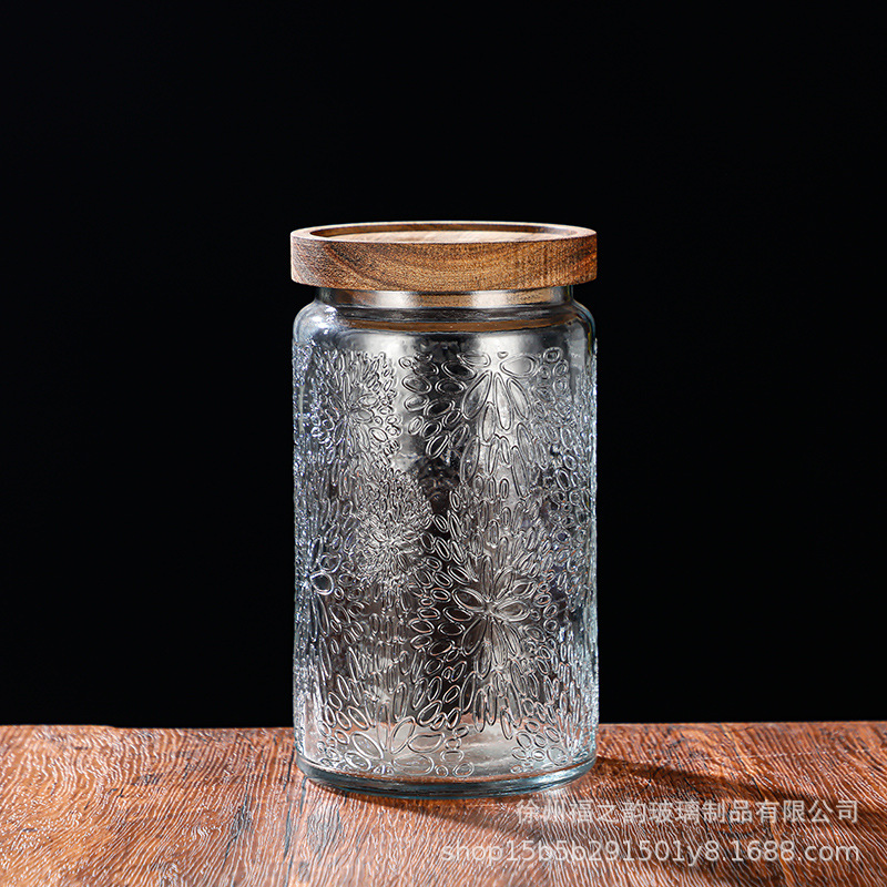 Nuevo relieve Begonia flor de vidrio sellado lata de almacenamiento de dulces snack frutas secas frasco almacenamiento lata de almacenamiento