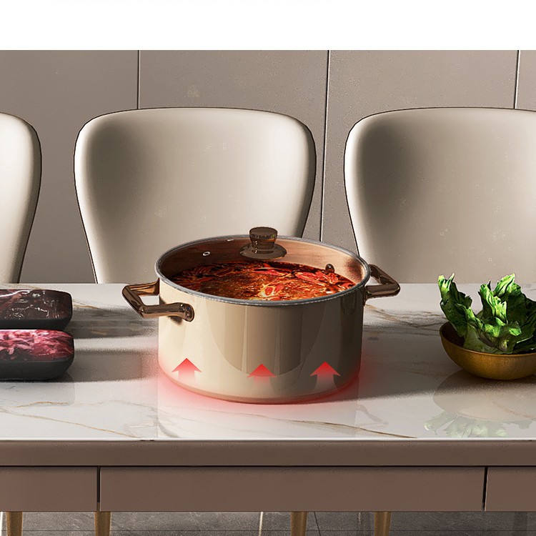 Mesa de comedor de mesa de mesa de mesa de la isla de Guotai, cocina integrada con fregadero, hogar retráctil moderno, combinación de mesa de comedor y silla de losa ligera de lujo