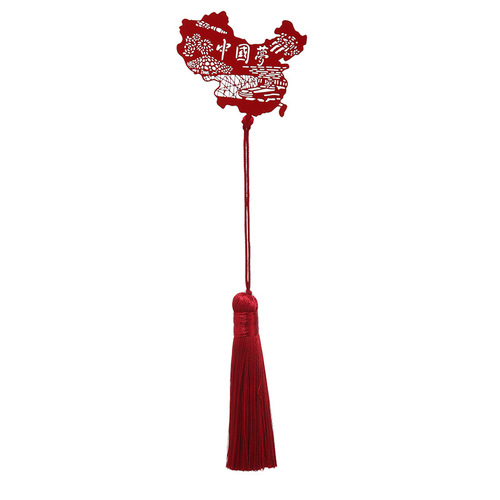 Red Chinese Dream Chinese Map Bookmark Paper Cut Patriotic Tassel Pendant Metal Hollow Classic Pendant Gift