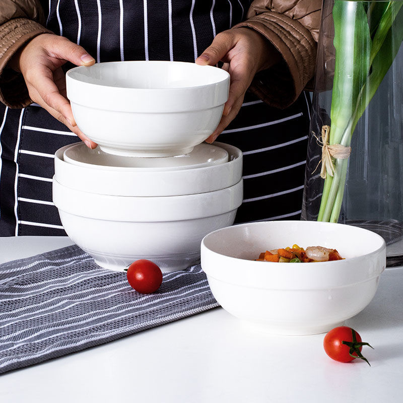 Ceramic Edge Protection Bowl, Rice Bowl, Restaurant Large Soup Bowl, Large Rice Bowl, Pure White, Hotel Hot Pot Restaurant Tableware with Printing Ceramic Edge Protection Bowl, Rice Bowl, Restaurant Large Soup Bowl, Large Rice Bowl, Pure White, Hotel Hot Pot Restaurant Tableware with Printing