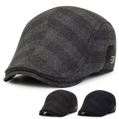 Men's Winter Warm Cotton Cap, Grid Forward Hat for Middle-Aged and Older Men, New Outdoor Cold-Proof Ear Hat, Duck Bill Hat