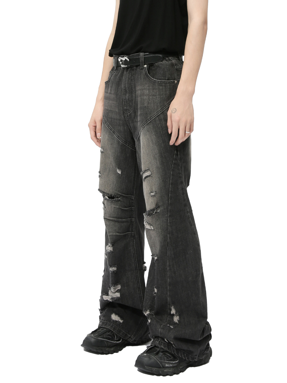 MTLCLOTHES Hombres| Otoño calle irregular agujero micro cuerno relajado jeans casuales lavados de la marea