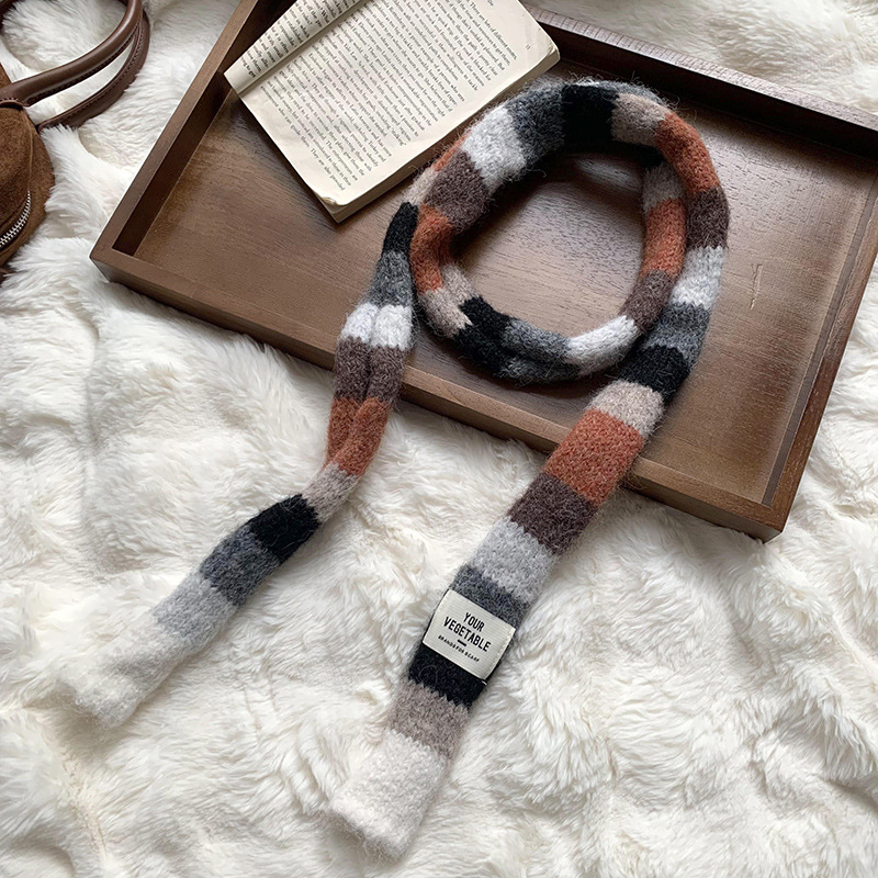 Bufandas de invierno de alta calidad para mujeres nuevas chicas coreanas dulces y frescas, cabello marino, rayas de color contrastantes, bufandas estrechas, bufandas de cuello