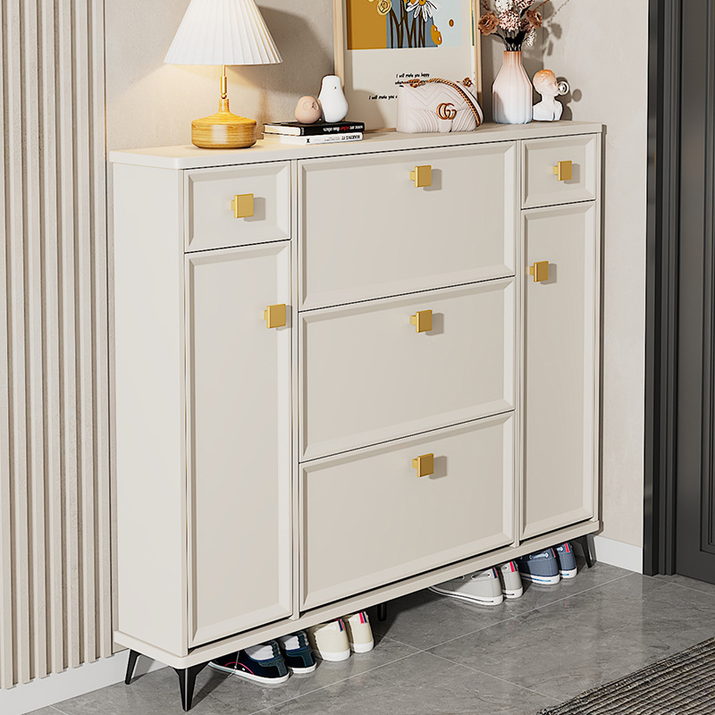 Cream-style ultra-thin tipping shoe cabinet for home use, modern minimalist entryway storage unit&mdash;integrated, easy-to-install shoe rack for the entrance.