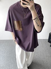 ヘビーウェイト半袖Tシャツメンズアメリカンハイストリートバイブスタイルパープルハーフスリーブ夏特大Tシャツ