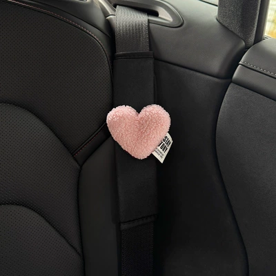 Car seat belt shoulder: Sürətlər qutusu və əl tormozu başlıqları - linen-black-shoulder-pads-plush-pink-love-single