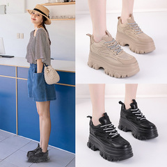 Leather lace-up breathable insole platform dad shoes for women, autumn and winter styles, small feet visible high thick sole loafers for women, dropshipping