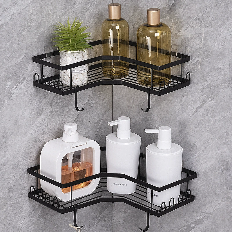 Corner bathroom shelf rack, no‑drill adhesive wall mount, L‑shaped corner storage, assorted sets