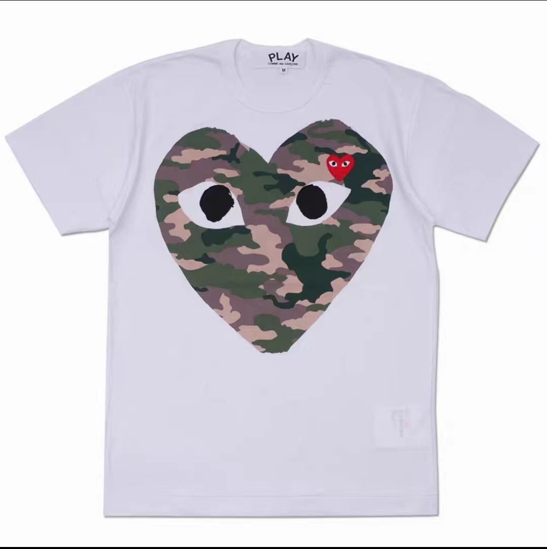 CDG川久play2023年夏純色桃心愛刺繍プリント男女同型半袖tシャツ