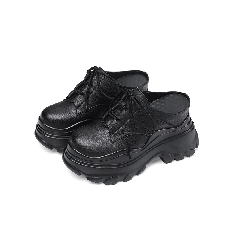 Dép sandal nữ quai chữ V đế dày 10 cm phối ren — Màu đen