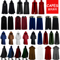 亞馬遜歐美新款萬聖誕節派對中世紀立領復古提花雙層披肩盤扣披風