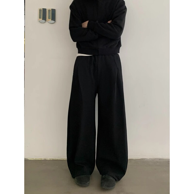 美式复古秋季新款结构剪裁弯刀卫裤男女宽松休闲直筒运动裤ins潮|undefined