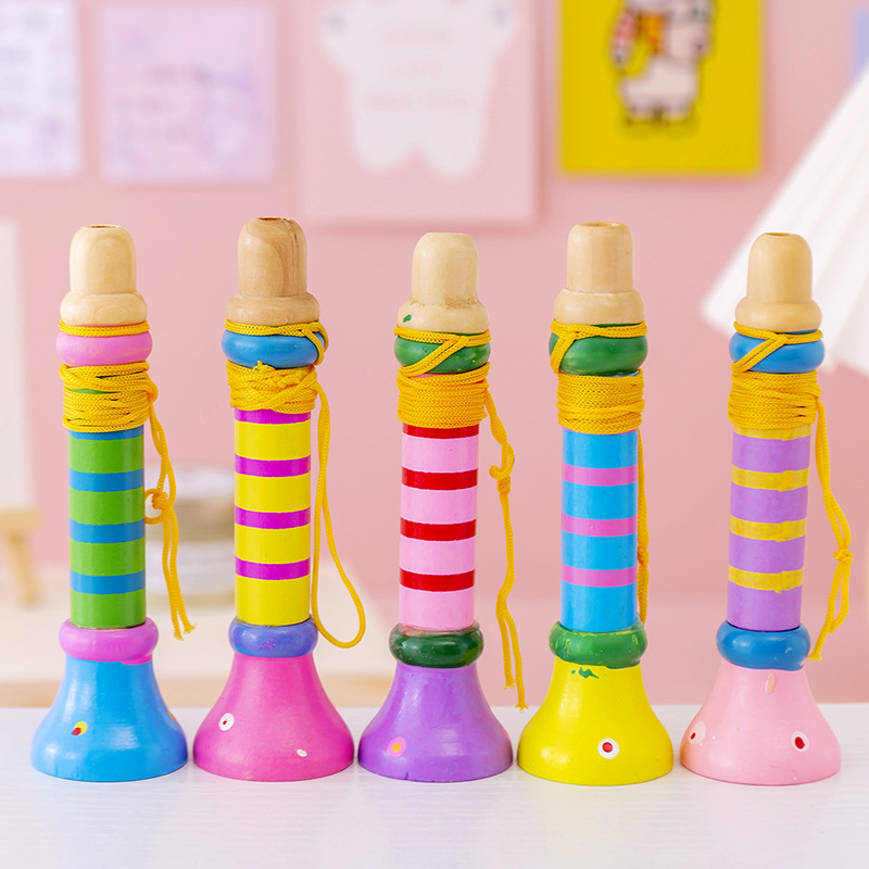 Children's Toys Colorful Wooden Trumpet Infant Music Perception Whistling Musicaltrument Fun Early Education