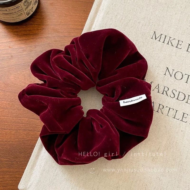 77#Dark red red velvet large intestine hair tie about 12cm