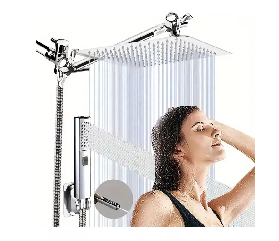 American-style cross-border non-extension rod exposed showerhead, wall-mounted shower, three-way water distributor, stainless steel showerhead for bathing Item Picture