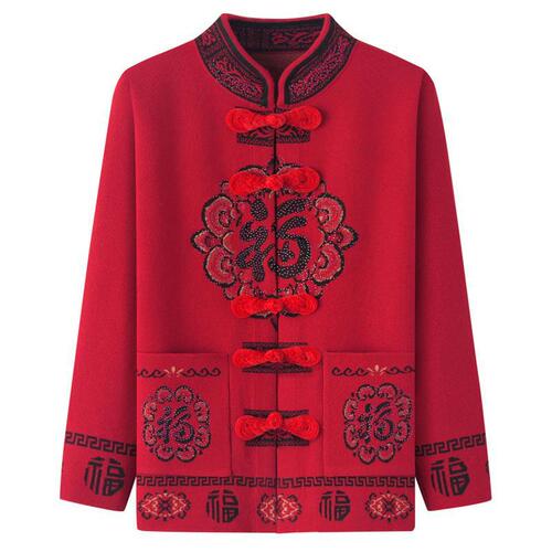 Elderly women's velvet sweater thickened autumn and winter velvet coat grandma's blessing Chinese life spring mother's knitted Tang suit