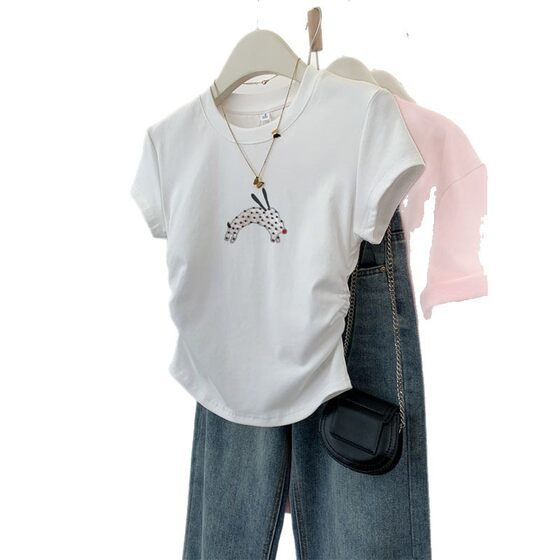 Korean Style New Arrival Fashionable Short-Sleeved T-Shirt Women's chubby girl Loose Slimming Letter Printed Niche Design Top