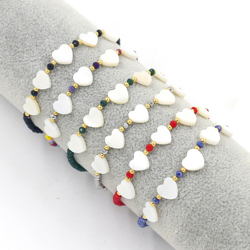 Cross-Border Jewelry Supply: Bohemian Style Sweet Shell Heart-Shaped Colorful Crystal Seed Bead Bracelet
