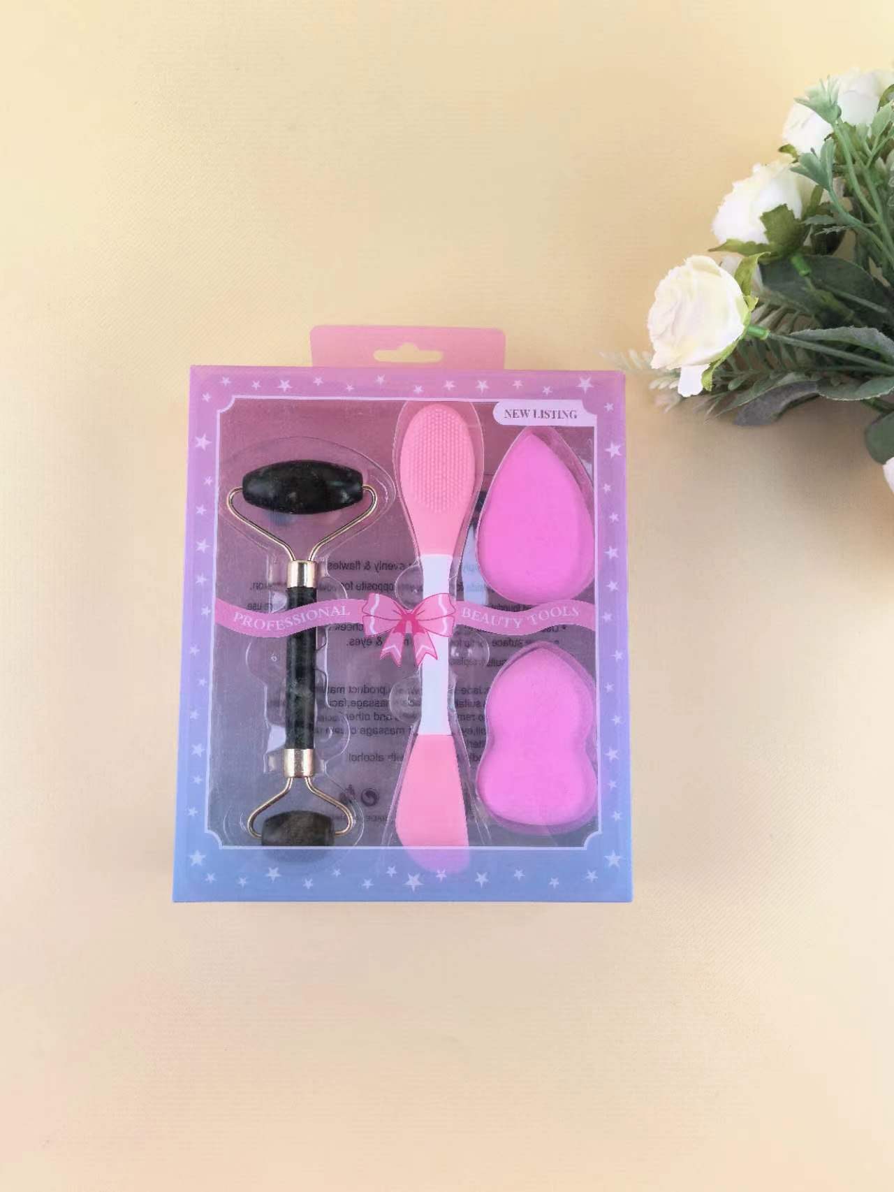 Boutique transfronteriza herramientas de belleza maquillaje huevo y máscara cepillo masaje palo combinación máscara de silicona cepillo facial