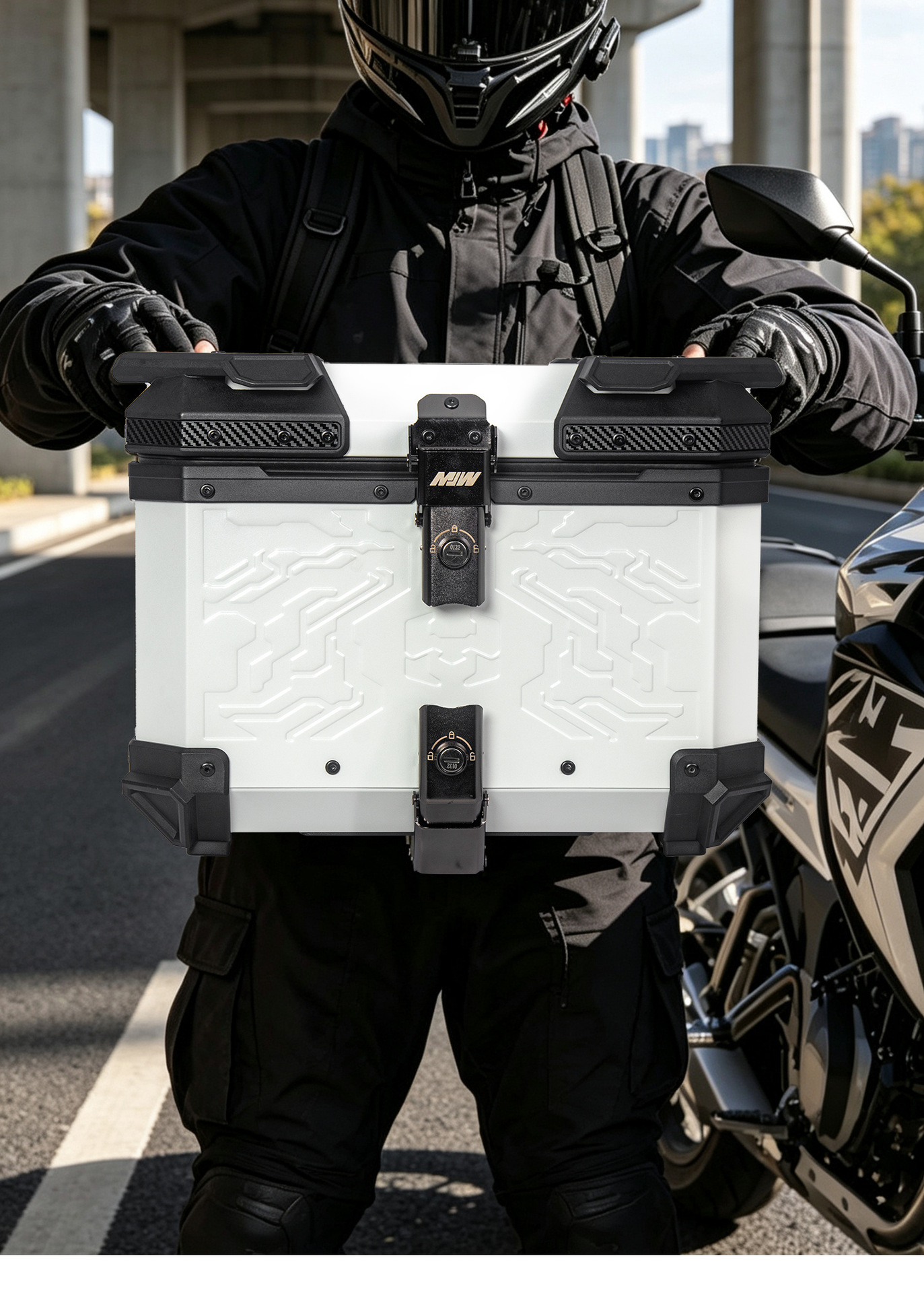 45Lmjw Beast Four-Sided Embossed Motorcycle Quick-Release Aluminum Alloy Embossed Tail Box for Scooter and Electric Vehicle