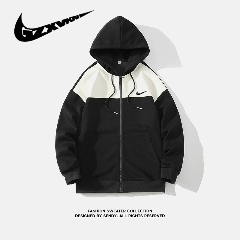 2024 Spring and Autumn New Trendy Brand Cardigan Sweater Men's Easiest for Match Youth Solid Color Couple Long Sleeve T-Shirt Hooded Jacket Women