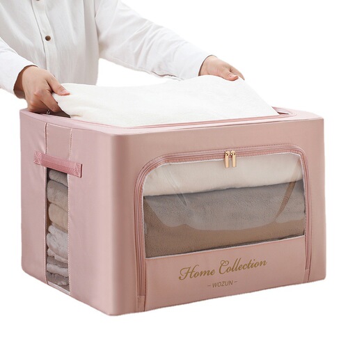 Satin fabric storage box folding thickened steel frame twill fabric finishing box clothing storage box transparent storage box