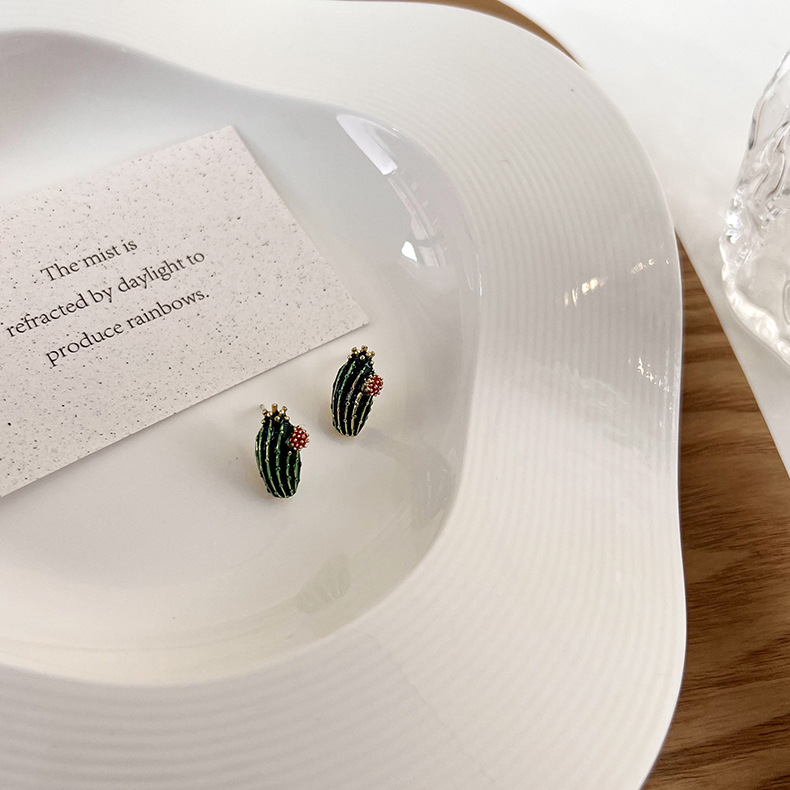Cute Cactus Alloy Enamel Ear Studs
